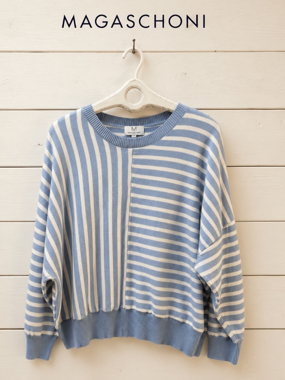 MAGASCHONI Blue & Ivory Striped Knit Sweater Size 3X